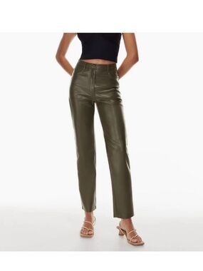 ARITZIA Wilfred Melina Pant Vegan Leather Olive Green Straight
